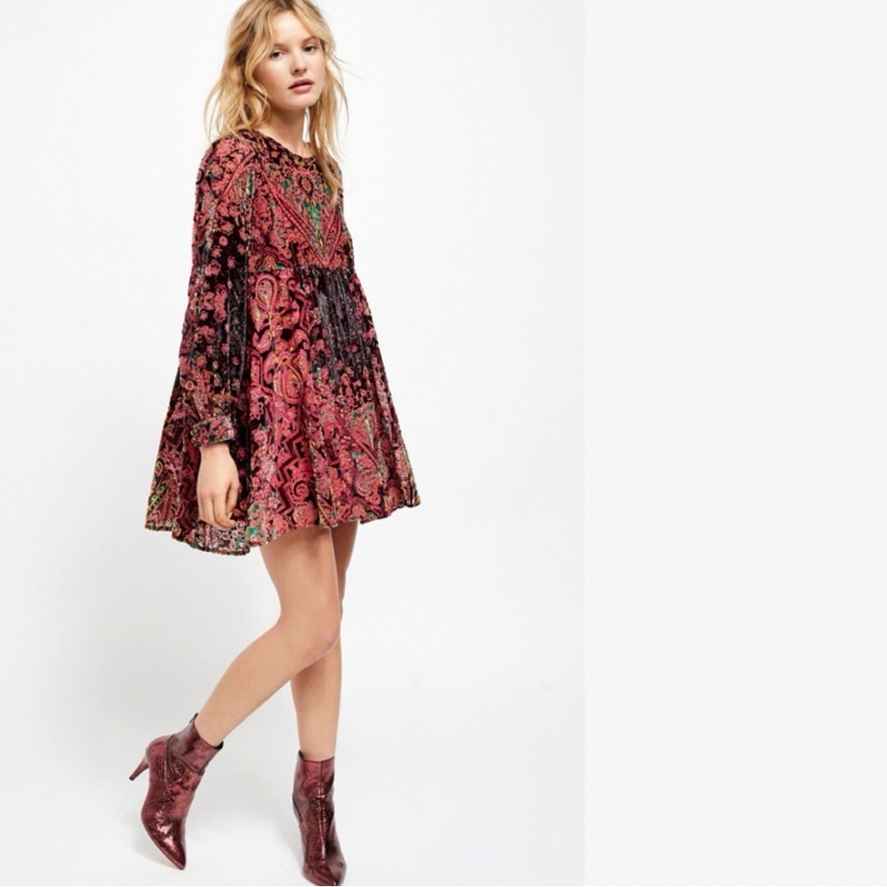Free People Mirror Mirror Velvet Burnout Mini Dress Size Small - Picture 2 of 13
